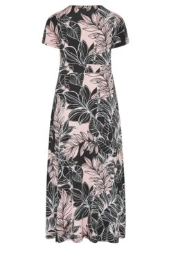 YOURS Curve Black & Pink Leaf Print V-Neck Midaxi Dress -Luna Looks Zone 64b07bf4 9315 44 302226 Y