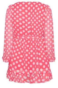 YOURS LONDON Curve Pink Polka Dot Ruffle Wrap Top -Luna Looks Zone 64e80640 1a36 45 161315 YR