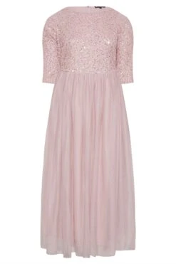 LUXE Curve Pink Sequin Hand Embellished Maxi Dress -Luna Looks Zone 64ec98e7 b888 4d 161157 F