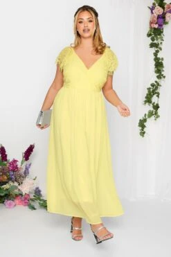 YOURS LONDON Curve Yellow Lace Detail Wrap Maxi Dress