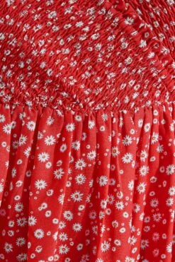 LIMITED COLLECTION Curve Red Daisy Shirred Bardot Peplum Blouse -Luna Looks Zone 65a78ec1 6851 4b 214425 Z