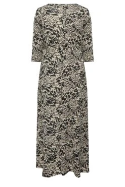 YOURS Curve Black & Beige Brown Abstract Floral V-Neck Maxi Dress -Luna Looks Zone 65dbed27 807a 44 301893 Y