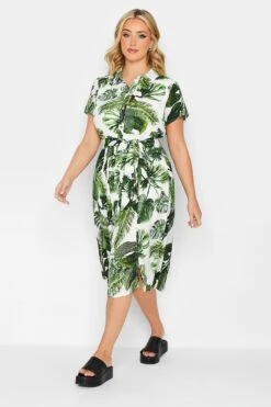YOURS PETITE Curve Green Leaf Print Shirt Dress