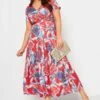 YOURS Curve Red Leaf Print Maxi Wrap Dress