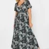 YOURS Curve Black V-Neck Floral Wrap Dress