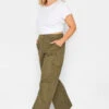 YOURS PETITE Curve Khaki Green Twill Cargo Trousers