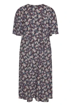 YOURS Curve Black Ditsy Print Side Split Midi Dress -Luna Looks Zone 6695e37f e14b 42 173812 X