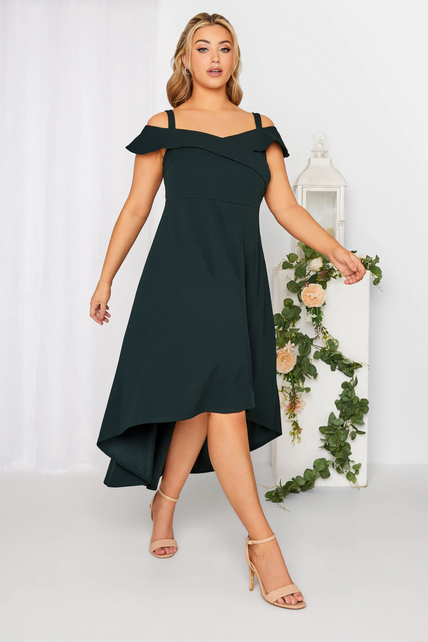 YOURS LONDON Curve Black Bardot High Low Midi Dress 2 YOURS LONDON Curve Black Bardot High Low Midi Dress - Image 2