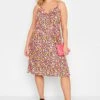 LIMITED COLLECTION Curve Pink Floral Print Ring Front Midi Dress