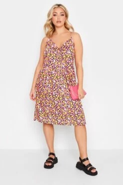 LIMITED COLLECTION Curve Pink Floral Print Ring Front Midi Dress