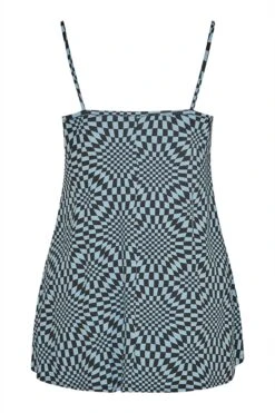 LIMITED COLLECTION Curve Blue Checkerboard Print Strap Detail Cami Top -Luna Looks Zone 674b5620 2da0 45 214643 Y