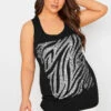 YOURS Curve Black Zebra Print Sequin Vest Top
