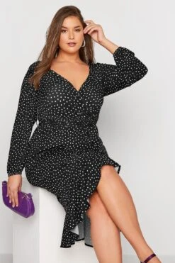 YOURS LONDON Curve Black Polkadot Ruffle Wrap Dress -Luna Looks Zone 67f90ef2 a7be 4b 161799 D