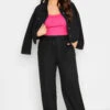 YOURS Curve Black Wide Leg Linen Look Trousers