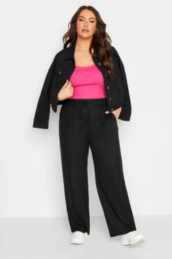 YOURS Curve Black Wide Leg Linen Look Trousers