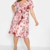 YOURS LONDON Curve Pink Floral Print Wrap Midi Dress