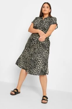 YOURS Curve Black Animal Print Split Hem Shirt Dress