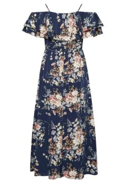 YOURS LONDON Curve Navy Blue Floral Ruffle Bardot Maxi Dress -Luna Looks Zone 69b6156e 9bab 48 161955 Y