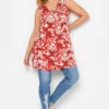 YOURS Curve Red Floral Pleat Front Vest Top