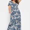 YOURS Curve Blue Leaf Print Wrap Dress