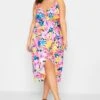 LIMITED COLLECTION Curve Pink Floral Print Strappy Wrap Dress