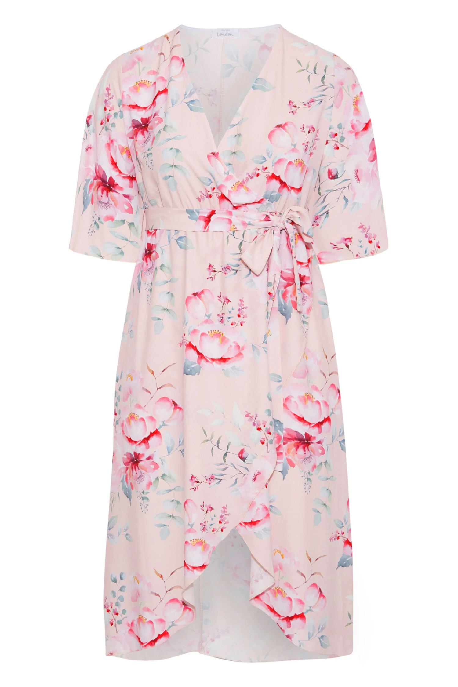 YOURS LONDON Curve Pink Floral Wrap Dress 5 YOURS LONDON Curve Pink Floral Wrap Dress - Image 5