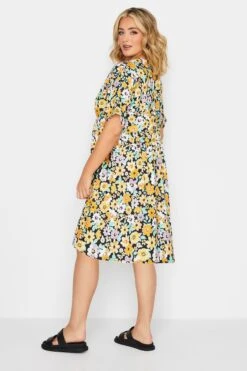 YOURS PETITE Curve Yellow Floral Print Smock Dress -Luna Looks Zone 6a725670 be9e 41 174426 D