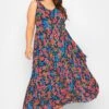 YOURS LONDON Curve Blue Floral Pleated Maxi Dress