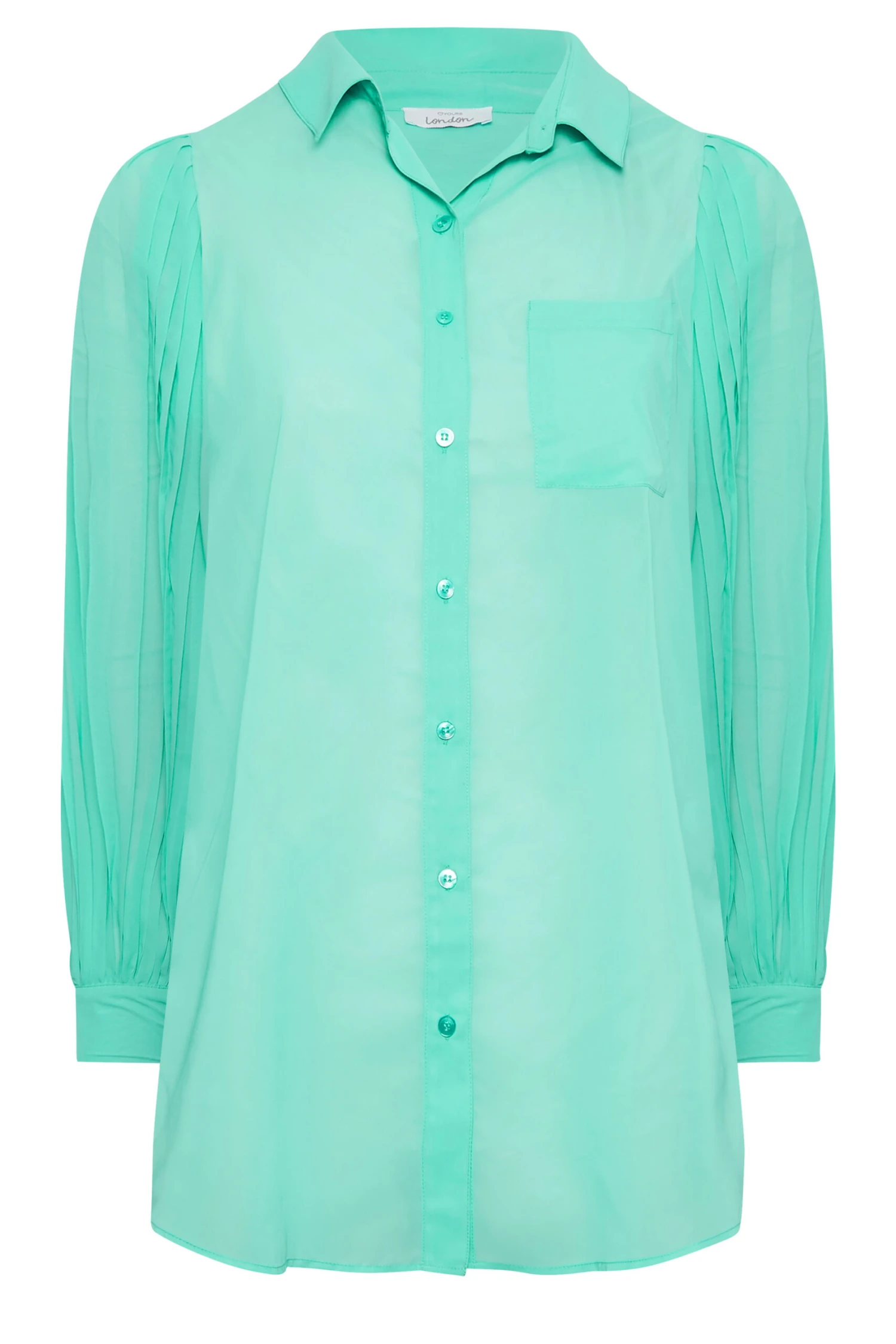 YOURS LONDON Curve Turquoise Blue Pleat Sleeve Shirt 5 YOURS LONDON Curve Turquoise Blue Pleat Sleeve Shirt - Image 5