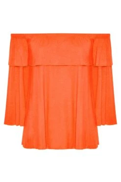 LIMITED COLLECTION Curve Orange Frill Bardot Top -Luna Looks Zone 6be6461c 6cb1 45 214957 X