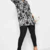 YOURS Curve Black & White Geometric Print Utility Tunic Shirt