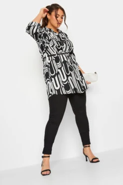 YOURS Curve Black & White Geometric Print Utility Tunic Shirt