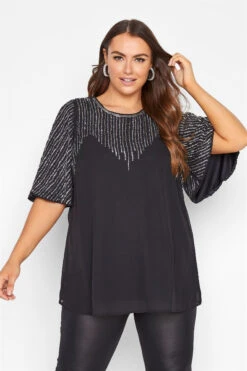 LUXE Curve Black Hand Embellished Sweetheart Blouse -Luna Looks Zone 6d2d7235 d1ba 43 157940 E