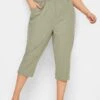 YOURS Curve Khaki Green Cotton Cropped Trousers