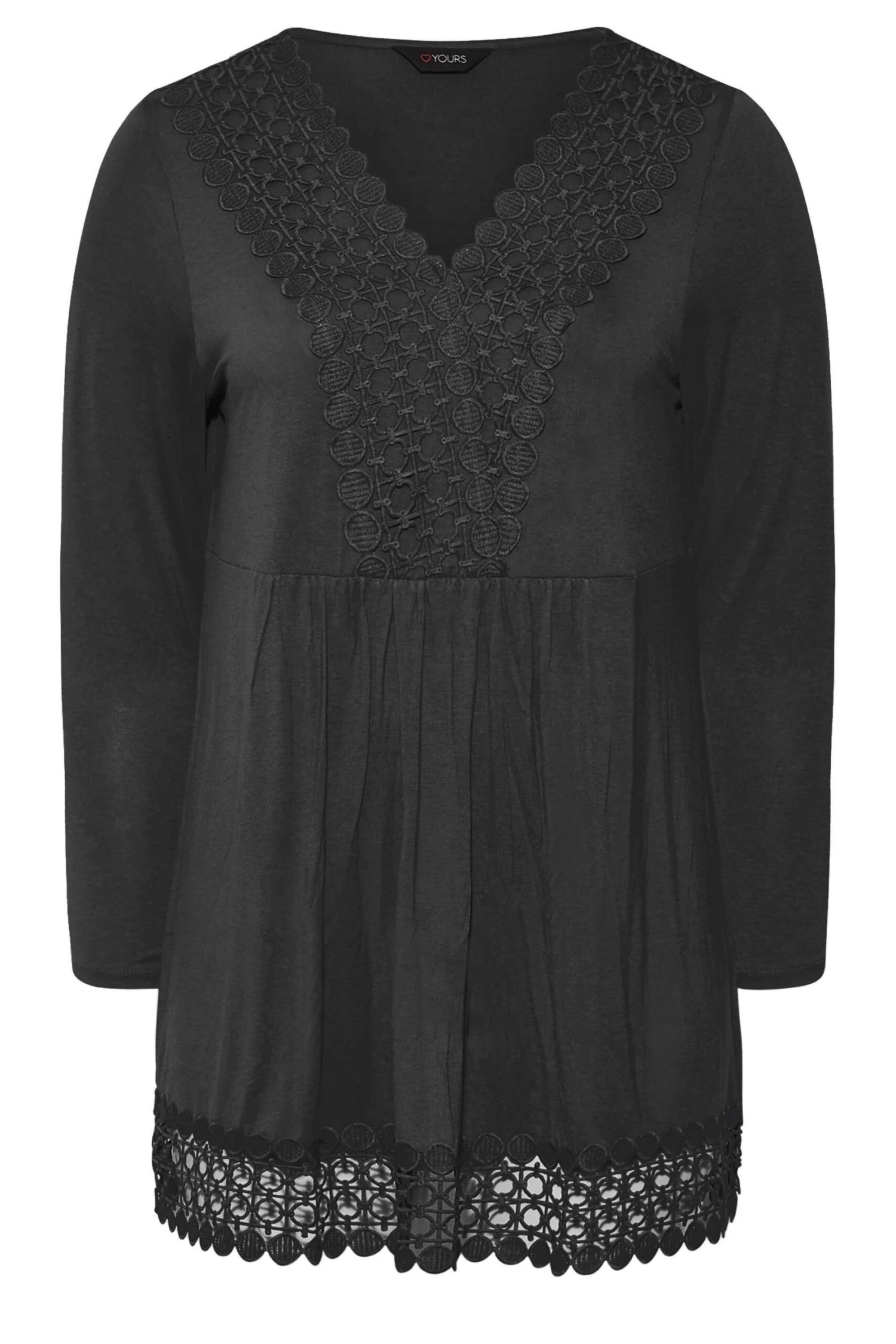 YOURS Curve Black Crochet Trim Long Sleeve Tunic Top 5 YOURS Curve Black Crochet Trim Long Sleeve Tunic Top - Image 5
