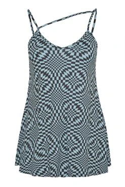 LIMITED COLLECTION Curve Blue Checkerboard Print Strap Detail Cami Top -Luna Looks Zone 6db54e06 4218 4e 214643 X
