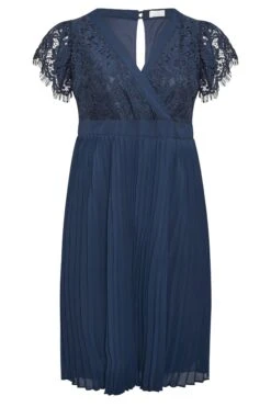 YOURS LONDON Curve Navy Blue Lace Wrap Pleated Midi Dress -Luna Looks Zone 6df3caf1 6047 4c 161898 X