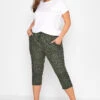 YOURS Curve Khaki Green Animal Print Cropped Joggers