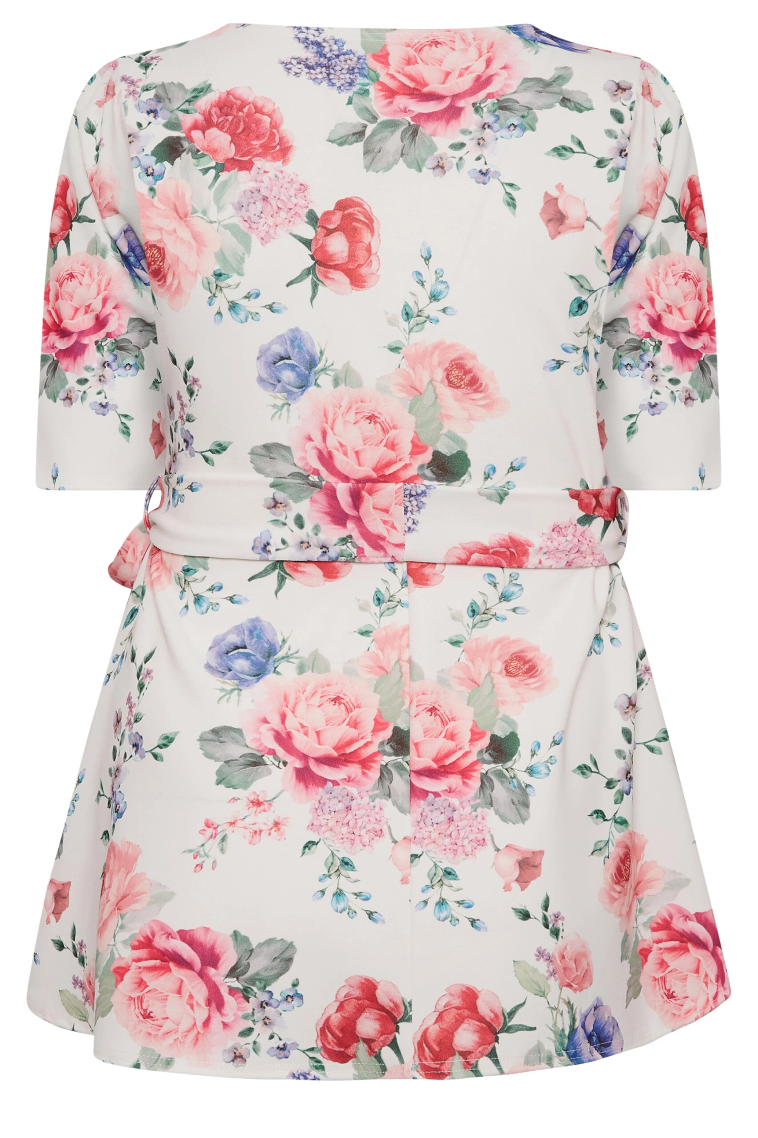 YOURS LONDON Curve White & Pink Floral Print Peplum Top 6 YOURS LONDON Curve White & Pink Floral Print Peplum Top - Image 6