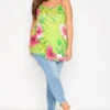 YOURS Curve Green Tropical Print Strappy Vest Top