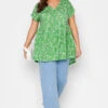 YOURS Curve Green Daisy Print Button Through Smock Top