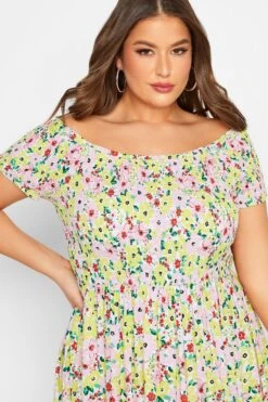 YOURS Curve White Floral Print Shirred Maxi Dress -Luna Looks Zone 6ee644c8 aade 4f 137342 D