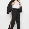 YOURS PETITE Curve Black Side Stripe Knitted Wide Leg Trousers