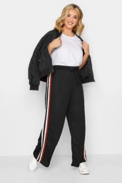 YOURS PETITE Curve Black Side Stripe Knitted Wide Leg Trousers