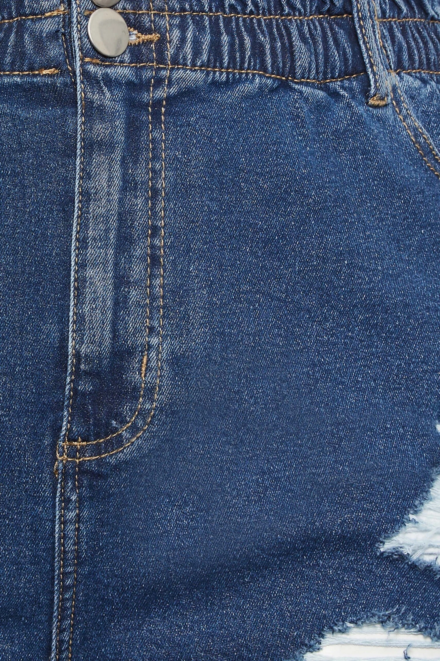 YOURS Curve Light Dark Blue Ripped Elasticated Waist Denim Shorts 3 YOURS Curve Light Dark Blue Ripped Elasticated Waist Denim Shorts - Image 3