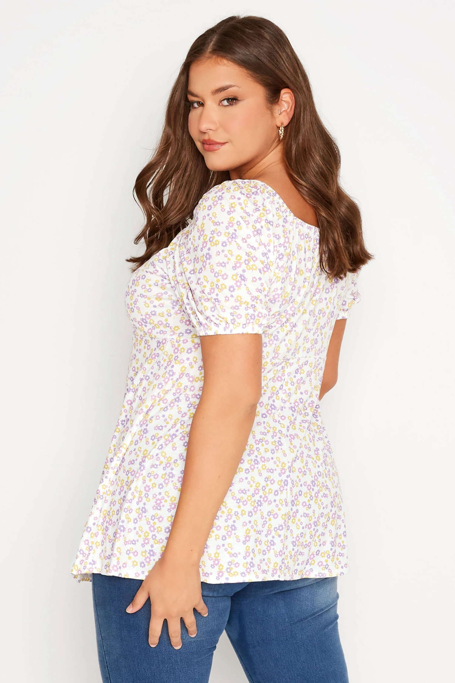 YOURS Curve White Floral Print Gypsy Top 2 YOURS Curve White Floral Print Gypsy Top - Image 2