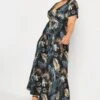 YOURS Curve Charcoal Black Leaf Print Wrap Dress