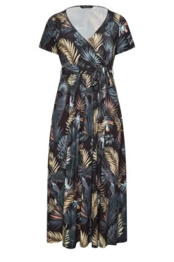 YOURS Curve Charcoal Black Leaf Print Wrap Dress -Luna Looks Zone 6ffd6ee5 c0e6 4c 302153 X