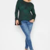 YOURS PETITE Curve Green Animal Print Long Sleeve Top