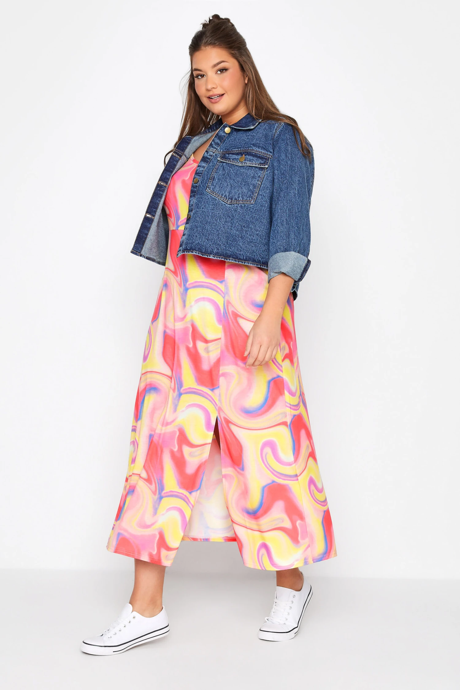 LIMITED COLLECTION Curve Pink Marble Print Side Split Midaxi Sundress 1 LIMITED COLLECTION Curve Pink Marble Print Side Split Midaxi Sundress